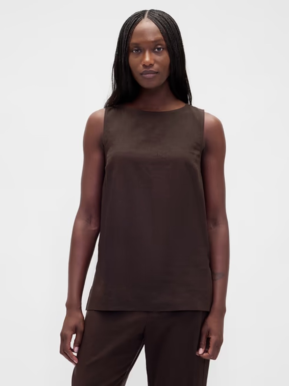 Gap Linen-Blend Shell Tank Top Size Small Terra Brown
